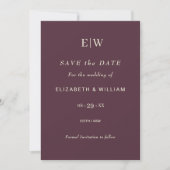 Save The Date Elégante laque simple cerise, Mariage Monogramme (Devant)