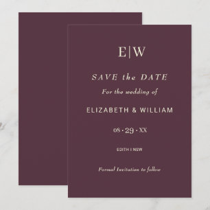 Save The Date Elégante laque simple cerise, Mariage Monogramme