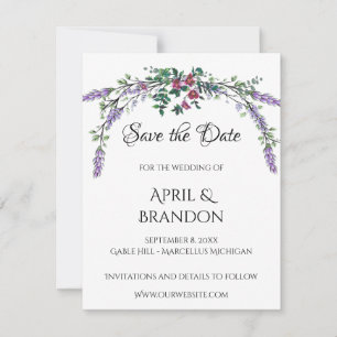 Save The Date Elégante Lavande Eucalyptus aquarelle rose roses