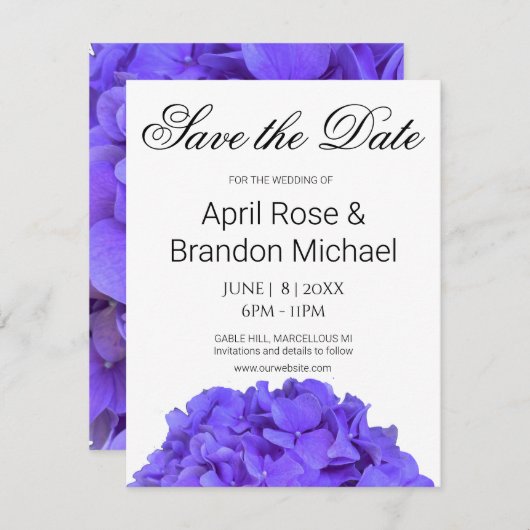 Save The Date Elégante lavande fleurie violette hydrangée lilas (Devant / Derrière)