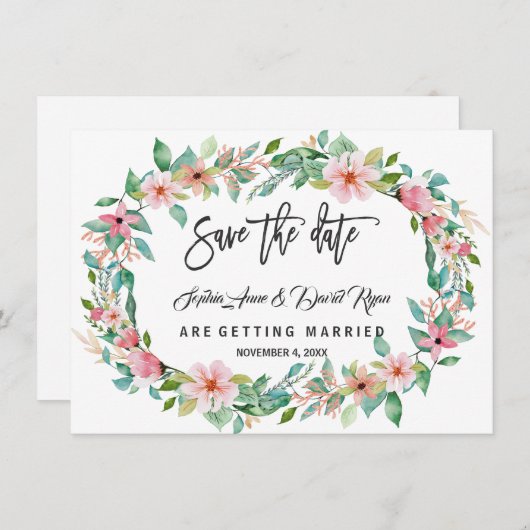 Save The Date Élégante Luau Tropical Floral Wreath Enregistrer L (Devant / Derrière)