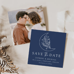 Save The Date Élégante Lune Botanique et Étoiles Mariage Nuit