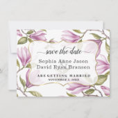Save The Date Élégante Magnolia Fleurs Or Mariage Calligraphie (Devant)