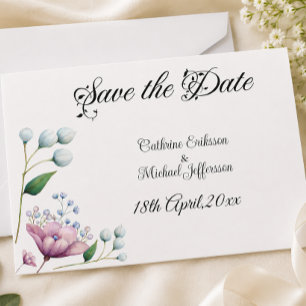 Save The Date Élégante Mariage Floral Botanique Douce Romance