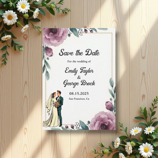 Save The Date Élégante Mariée Florale Et Mariage De Boho Groom