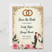 Save The Date Élégante Mariée Romantique Et Mariage Floral (Devant)