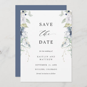 Save The Date Elégante marine et Mariage floral blanc