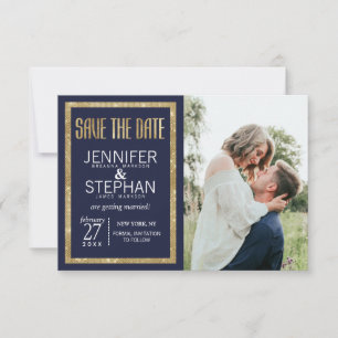 Save The Date Élégante Marine moderne Blue Gold Sequin Enregistr