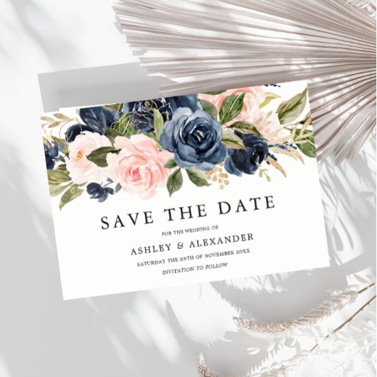 Save The Date Elégante marine moderne & Blush All Seasons Mariag