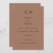 Save The Date Elégante Mocha Mousse simple avec Mariage Monogram (Devant / Derrière)