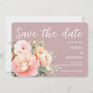 Save The Date Élégante Moderne Aquarelle Florale Pivoine Rose Po