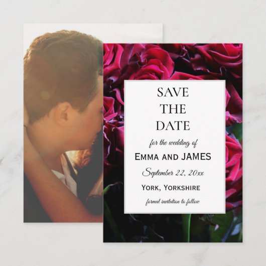 Save The Date Élégante Moody Romantique Roses photo florale (Devant / Derrière)