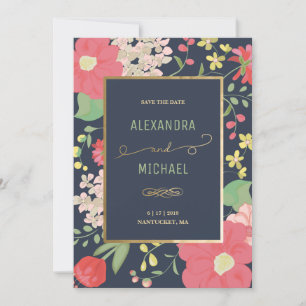 Save The Date Élégante Nantucket Floral Navy