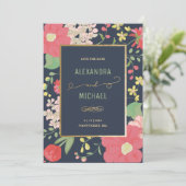 Save The Date Élégante Nantucket Floral Navy (Debout devant)