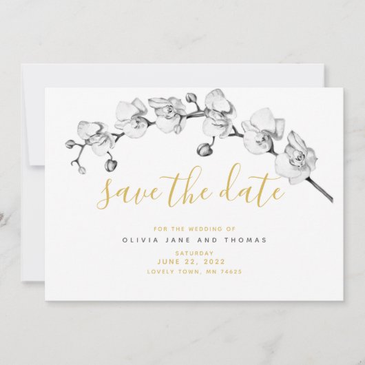 Save The Date Elégante Orchidée Blanche Moderne Boho Mariage élé (Devant)