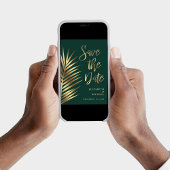 Save The Date Elégante Palm Tropical Feuille Green Gold