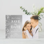 Save The Date Elégante Parties scintillant Argent Photo Mariage  (Debout devant)