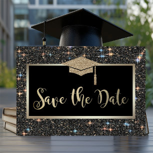 Save The Date Élégante Parties scintillant Noire Graduation Enre