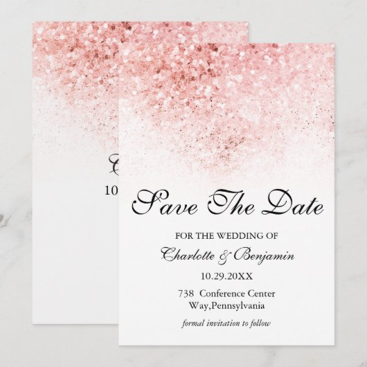 Save The Date Élégante Parties scintillant Rose Bleu Enregistrer (Devant / Derrière)