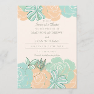 Save The Date Élégante pêche Rose Monnaie Florale Enregistrer la