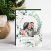 Save The Date Elégante photo À feuillage persistant et Fleurs de