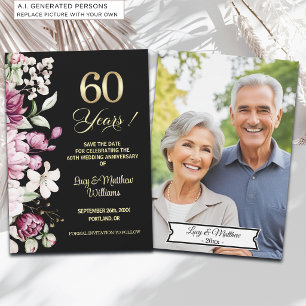 Save The Date Élégante Photo d'anniversaire de mariage de 60 ans