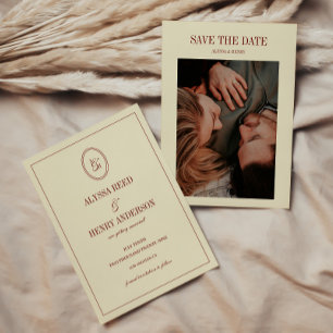 Save The Date Élégante Photo de Couple Mariage Formel Ivoire Mon