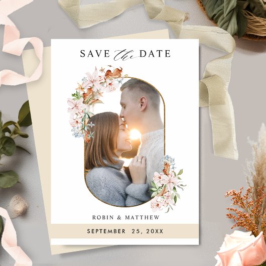 Save The Date Elégante Photo de fleurs de terre avec Mariage bei