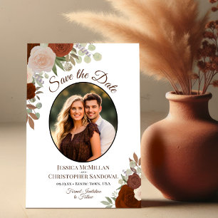 Save The Date Élégante photo de mariage bohème florale orange ro