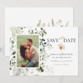 Save The Date Élégante Photo de Mariage Florale Bohème de Verdur (Devant / Derrière)