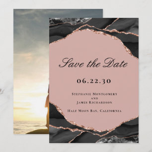 Save The Date Élégante photo de mariage rose or feuille d'agate