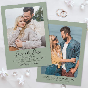 Save The Date Élégante Photo de Mariage Vert Sage