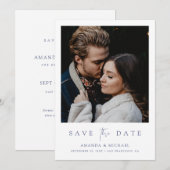 Save The Date Élégante photo de script bleu (Devant / Derrière)
