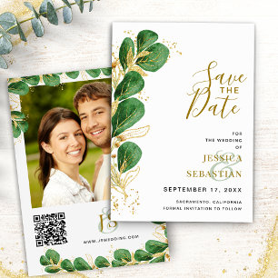 Save The Date Elégante photo Emerald Green Eucalyptus