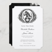Save The Date Élégante photo Equestre Formelle Monogram Crest (Devant / Derrière)