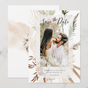 Save The Date Élégante Photo Florale Boho Pampas