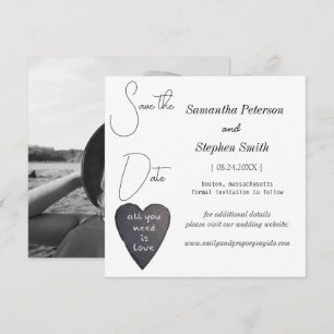 Save The Date Elégante photo minimaliste de coeur noir sauver d
