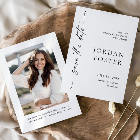 Save The Date Élégante photo minimaliste de graduation