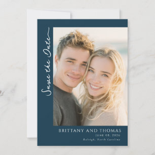 Save The Date Élégante Photo Minimaliste Navy