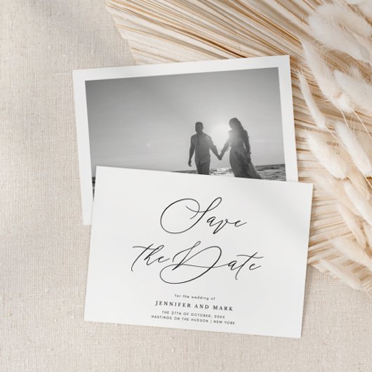 Save The Date Élégante Photo Noir Blanc Fond Mariage Horizontal