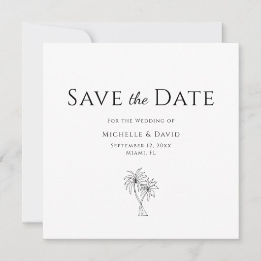 Save The Date Elégante Photo Palmiers Tropical Destination (Devant)