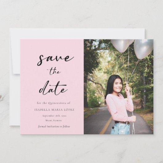Save The Date Élégante photo Pink Quinceanera Enregistrer la dat (Devant)
