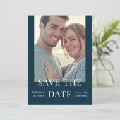 Save The Date Élégante photo QR Code Mariage bleu foncé (Debout devant)