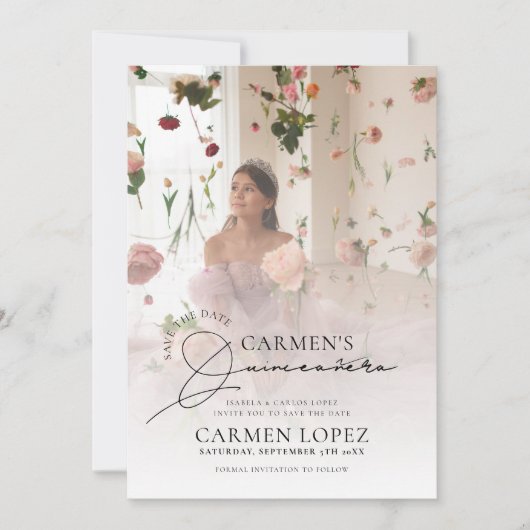 Save The Date Elégante photo Quinceanera (Devant)