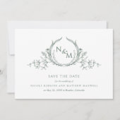 Save The Date Élégante Photo Vert Monogramme Mariage Enregistrer (Devant)