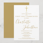 Save The Date Élégante Première Sainte Communion Signature Or (Devant / Derrière)