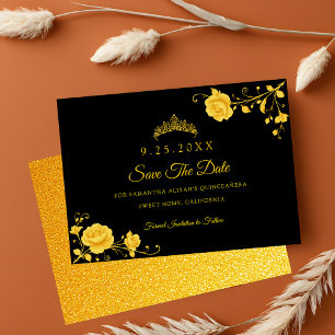 Save The Date Élégante Quinceañera Florale Minimaliste Dorée