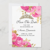 Save The Date Élégante Quinceanera Florale Rose Chaud (Devant)