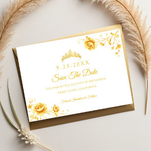Save The Date Élégante Quinceanera Golden Floral Minimaliste