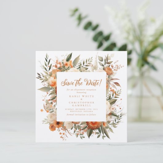 Save The Date Elégante Réception Florale Automne Enregistrer La (Debout devant)